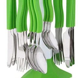 Premium Stainless Steel Red Cutlery Set of 24 Pieces Stainless Steel and Plastic Cutlery Set With Revolving Stand Stainless Steel, Plastic Cutlery Set-15