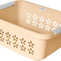 Plastic Rectangle Shape Plastic Storage Basket Small (Beige) Storage Basket-image-9