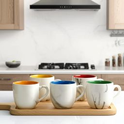 Pack of 6 Ceramic Set of 6 Ceramic Coffee Mugs | 200 ml | Multicolor Marble Design Cups-image-41