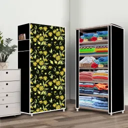 6 Shelf Daisy Floral Printed PP Collapsible Wardrobe-19