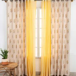 the yellow dwelling Yellow Cotton Floral 7.5 Semisheer Eyelet (Pack of 4) Door Curtains-picture-3