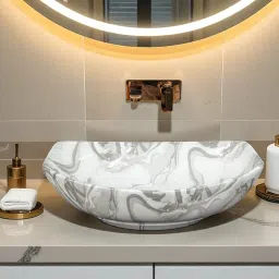 Premium Designer(M-) Ceramic Washbasin With Waste Coupling & Pipe Set ) (2x15x5)(M-80-New) Table Top Basin-image-72