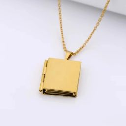 Golden Carved Small Book Locket Pendant With Chains Gold-plated Stainless Steel Pendant Set-image-53