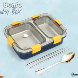 2-Section Bento Steel Lunch Box with Stainless Steel Chopsticks and Spoon 2 Containers Lunch Box-5