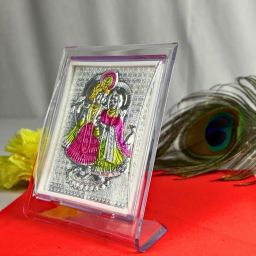 devlink 999 Silver Radha Krishna Photo Frame Divine Frame for Home & Car Dashboard- 80g Decorative Showpiece-11 cm image 2
