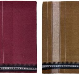 Prakasam Cotton Premium quality Mens Kerala Style Thalapathi Border Single (1.28X2.00 mtrs) -Dhoti-kerala Single mundu (Pack of 2 dhoties)-Cherry:Kakki Solid Men Dhoti-image-36
