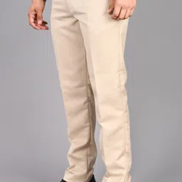 Men Regular Fit Cream Viscose Rayon Trousers-image-95