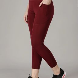 Solid Women Maroon Tights-image-5