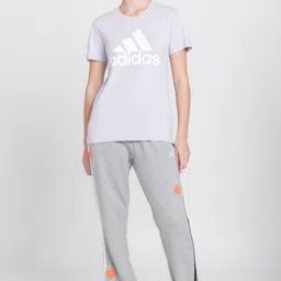 adidas Women Printed Round Neck Pure Cotton Silver T-Shirt-picture-48
