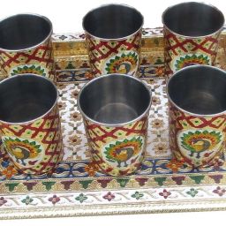 Serving Tray Set 6 Glass Tray Wooden Tray Set Glass Tray Set (wood, Stainless Steel, Aluminium) Glass Serving Set-33