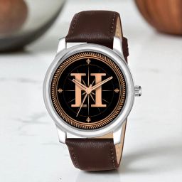 Fancy Design Stylish ALPHABET H Dial Brown Leather Strap Men Wrist Watch Analog Watch - For Men ALPHABET H Design Letter H Style ALPHA-H-NEWAVO-SIL-BRW-L-image-33
