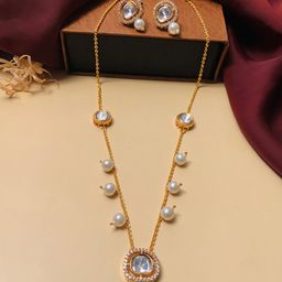 ABDESIGNS Gold-Plated Kundan Polki Diamond Necklace With Pair Of Earrings-image-16