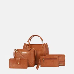 Bagsy Malone women Tan Textured Combo 4 Pieces PU Half Moon Handheld Bag Set image 1