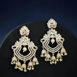ATIBELLE Gold-Plated Kundan-Studded & Beaded Chandbalis-16