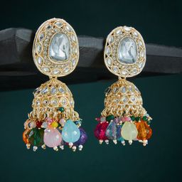ATIBELLE Gold-Plated Kundan Studded Dome Shaped Jhumkas Earrings-52