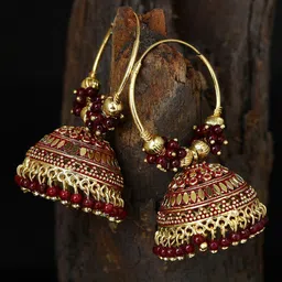 ANIKAS CREATION Gold-Plated Dome Shaped Jhumkas Earrings-30