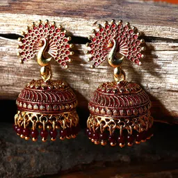 ANIKAS CREATION Gold-Plated Peacock Shaped Jhumkas-55