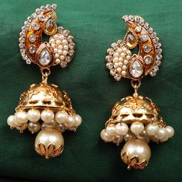 ANIKAS CREATION Gold Plated Brown Contemporary Jhumkas Earrings-image-91