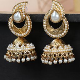 ANIKAS CREATION Gold Plated White Contemporary Jhumkas Earrings-image-66
