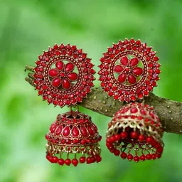 MEENAZ Gold-Plated Dome Shaped American Diamond-Studded Jhumkas-21