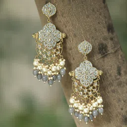 Adwitiya Collection Gold-Plated Gold-Toned & Grey Contemporary Drop Earrings-picture-36