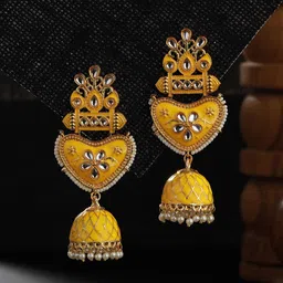 Jazz and Sizzle Gold-Plated Kundan Contemporary Jhumkas Earrings-35