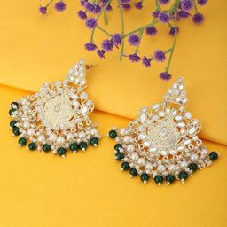 Carlton London Gold-Plated Stone Studded & Beaded Contemporary Chandbalis-28
