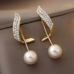 Celestique Gold-Plated Pearls Contemporary Oxidised Drop Earrings-image-14