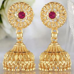 Vighnaharta Gold-Plated Artificial Stones Studded Dome Jhumkas-27