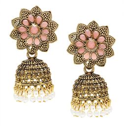 Shining Jewel - By Shivansh Pink Contemporary Jhumkas Earrings-image-21