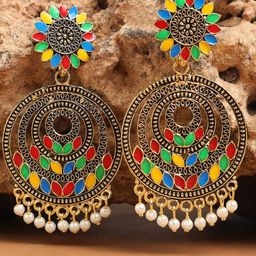 ANIKAS CREATION Gold-Plated Contemporary Drop Earrings-29