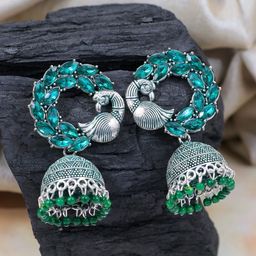 Crunchy Fashion Green Contemporary Jhumkas Earrings-image-71