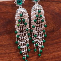 Crunchy Fashion Green Contemporary Jhumkas Earrings-image-8