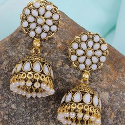 Crunchy Fashion White Contemporary Jhumkas Earrings-20