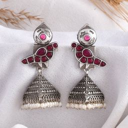 DASTOOR Silver-Plated Contemporary Jhumkas Earrings-image-41