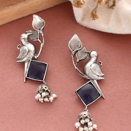 DASTOOR Silver-Plated Contemporary Oxidised Jhumkas-image-43