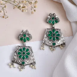 DASTOOR Oxidise Silver Plated Drop Earrings-43