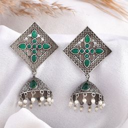 DASTOOR Oxidise Silver Plated Jhumkas-image-79
