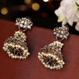 Priyaasi Elegance Gold-Plated Kundan Stone Studded Contemporary Jhumkas image 1