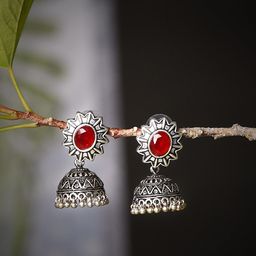 Bamboo Tree Jewels Silver-Plated Contemporary Jhumkas-30