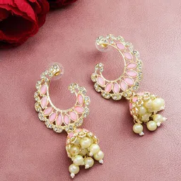aadita Gold-Toned & Pink Crescent Shaped Jhumkas Earrings-43