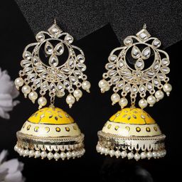 ADIVA Gold-Plated Kundan-Studded Meenakari Dome Shaped Jhumkas-56