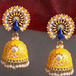 OOMPH Peacock Shaped Jhumkas Earrings-14