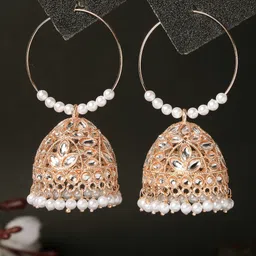 ADIVA Rose Gold-Plated Kundan-Studded & Pearls Jhumkas-image-27