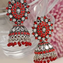 Moedbuille Silver Plated Dome Shaped Jhumkas Earrings-43