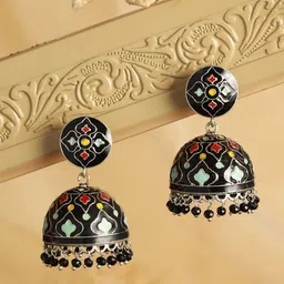 Saraf RS Jewellery Rhodium-Plated Oxidised Dome Shaped Jhumka Earrings-84
