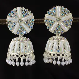PRIVIU Gold-Plated Dome Shaped Stone Studded & Beaded Jhumkas-58