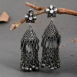 Silvermerc Designs Silver-Toned Dome Shaped Jhumkas Earrings-image-26