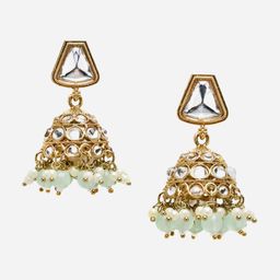 Anouk Gold-Plated Kundan-Studded & Pearls Beaded Dome Shaped Jhumkas-97
