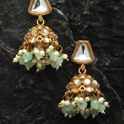 ZENEME Sea Green Dome Shaped Jhumkas Earrings-image-91